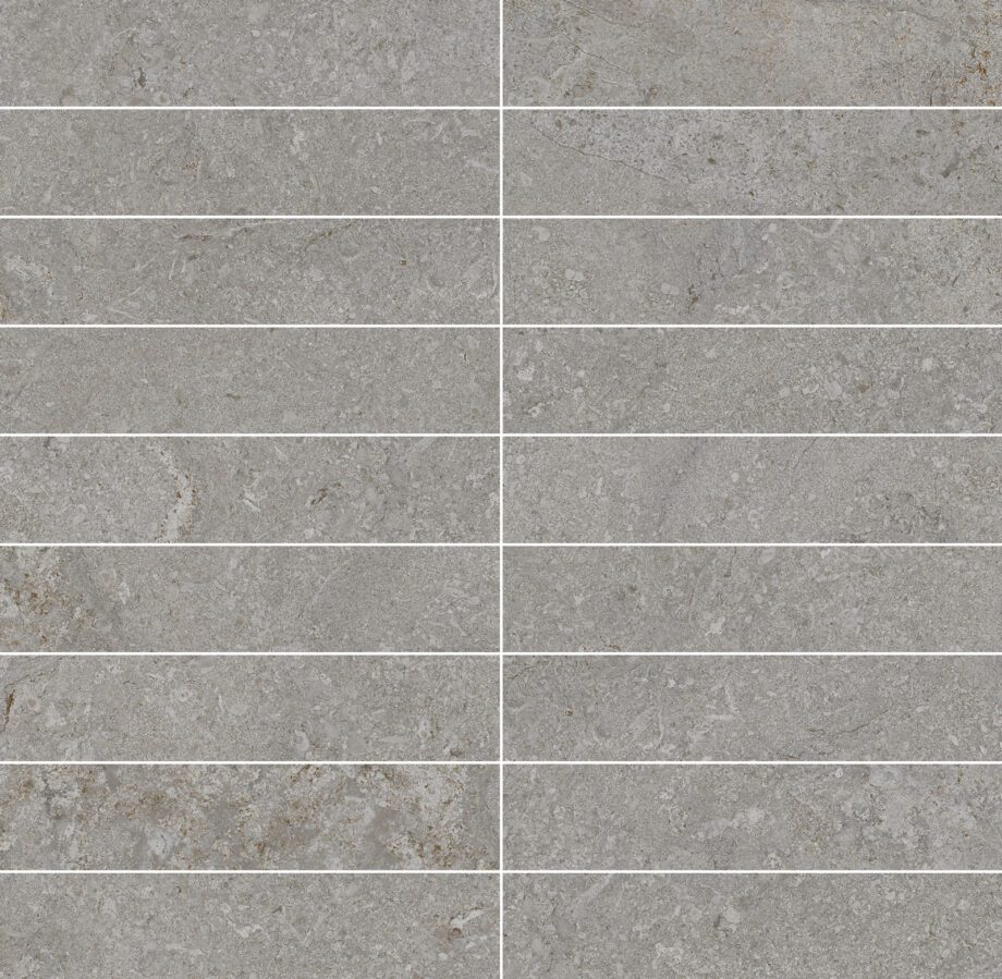041.897.0183.15205-1 Mosaikfliese aus Feinsteinzeug in Steinoptik Tau Dorset Silver 3x15, 30x30 cm, Silbergrau