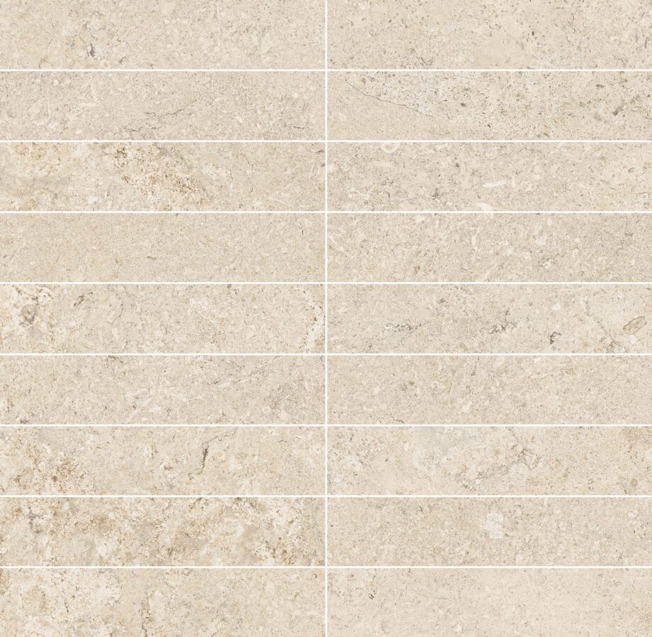 041.897.0313.15205-1 Mosaikfliese aus Feinsteinzeug in Steinoptik Tau Dorset Linen 3x15, 30x30 cm, Leinenbeige