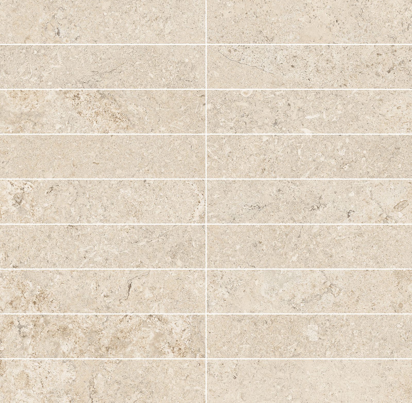 Mosaikfliese aus Feinsteinzeug in Steinoptik Tau Dorset Linen 3x15, 30x30 cm, Leinenbeige