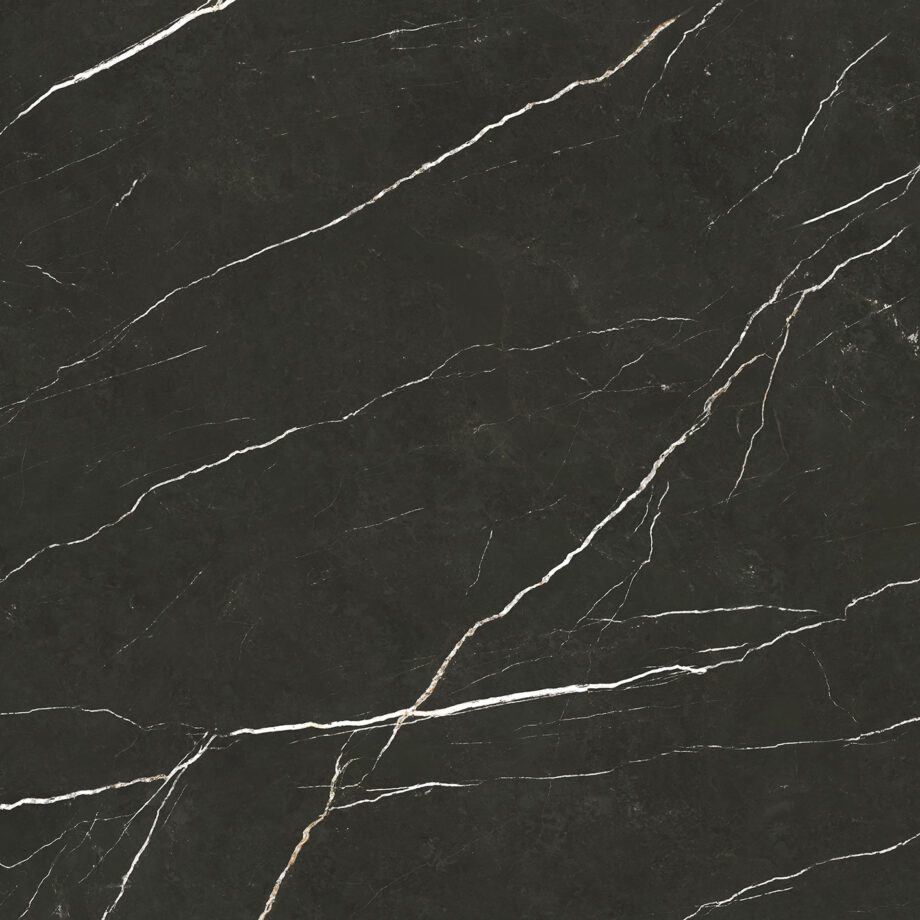046.120.0157.07981-1 Polierte Bodenfliese aus Feinsteinzeug in Marmoroptik Tau Elite Black Pol, 120x120 cm, 9 mm, Schwarz, rektifiziert