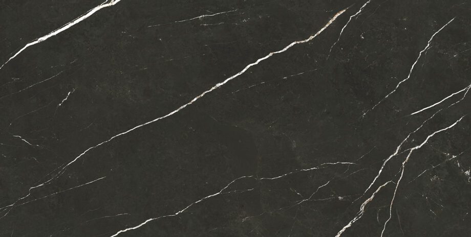 046.869.0157.07981-1 Polierte Bodenfliese aus Feinsteinzeug in Marmoroptik Tau Elite Black Pol, 60x120 cm, 10,5 mm, Schwarz, rektifiziert