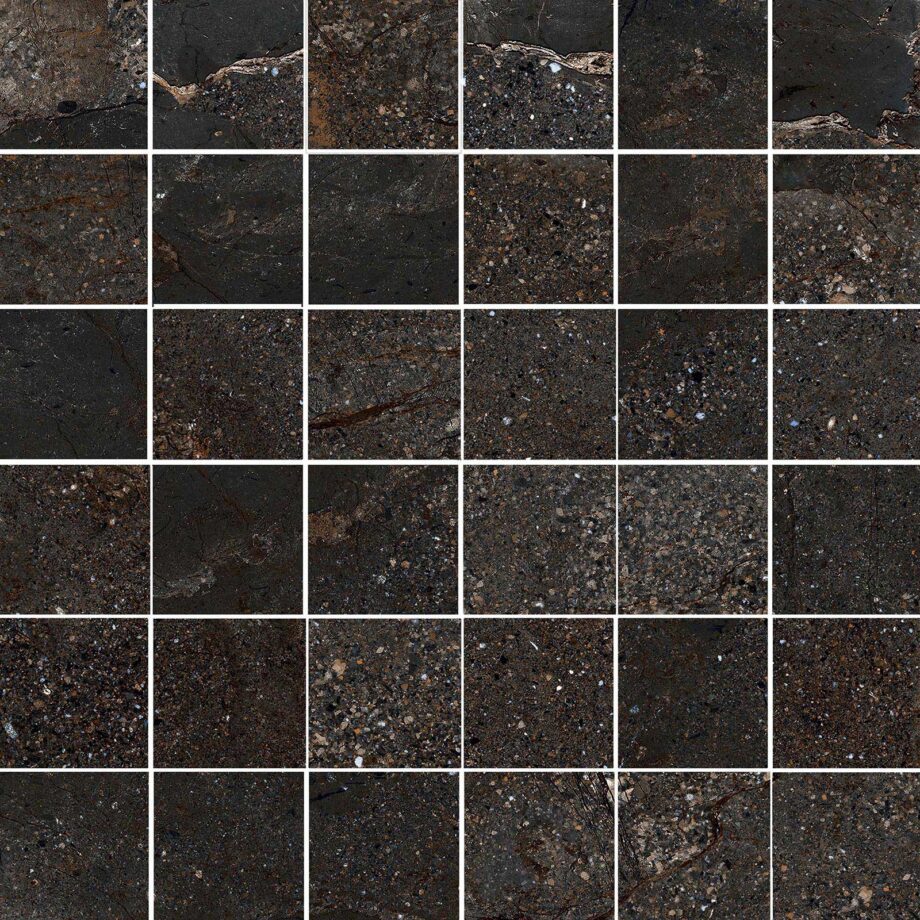 086.281.0157.08901-1 Mosaikfliese aus Feinsteinzeug in Steinoptik Tau Mainstone Black 5x5 Pol, 30x30 cm, Schwarz