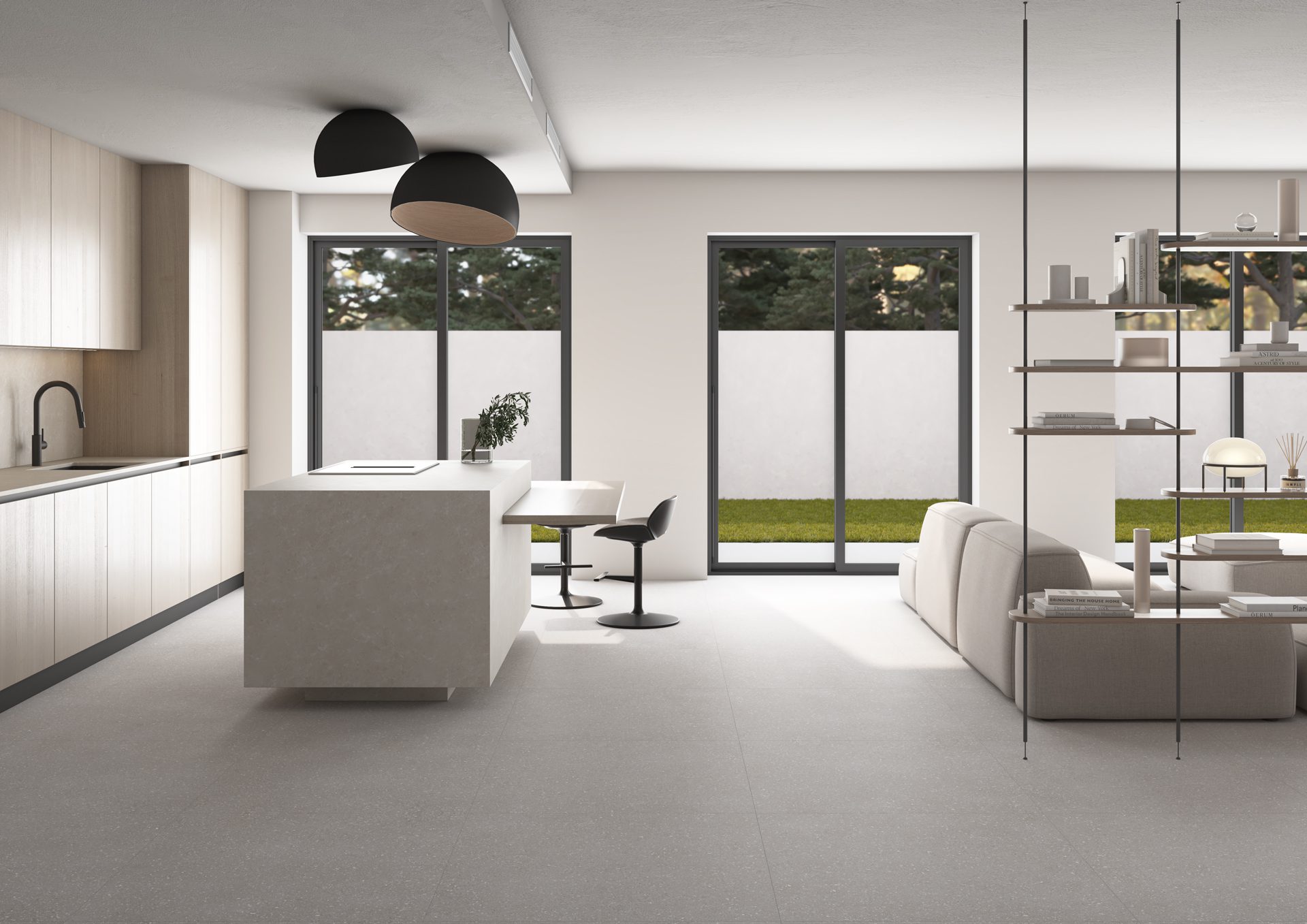 Matte Bodenfliese aus Feinsteinzeug in Terrazzo-Optik Tau Sassy Silver, 60x120 cm, 10,5 mm, Silbergrau, R10, rektifiziert – 2