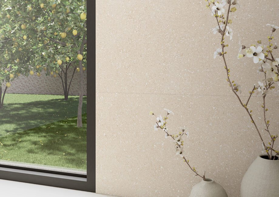 017.869.0163.14236-2 Matte Bodenfliese aus Feinsteinzeug in Terrazzo-Optik Tau Sassy Cream, 90x90 cm, Creme, R10, rektifiziert – 2