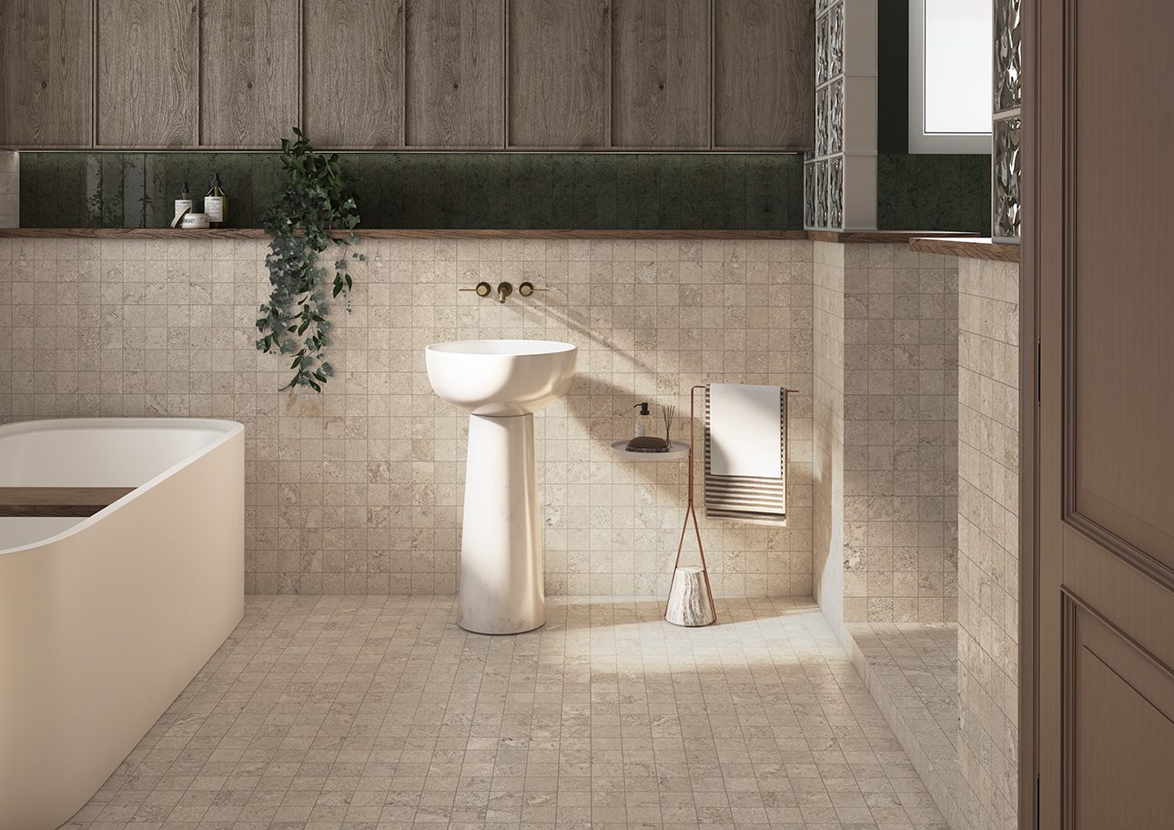Rutschhemmende Bodenfliese aus Feinsteinzeug in Steinoptik Tau Dorset Sand ADZ, 60x120 cm, Sandbeige, R11, rektifiziert – 3