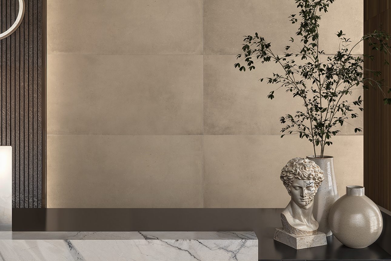 Mosaikfliese aus Feinsteinzeug in Betonoptik Tau Detroit Greige Arco, 43,7x14,3 cm, Greige – 2