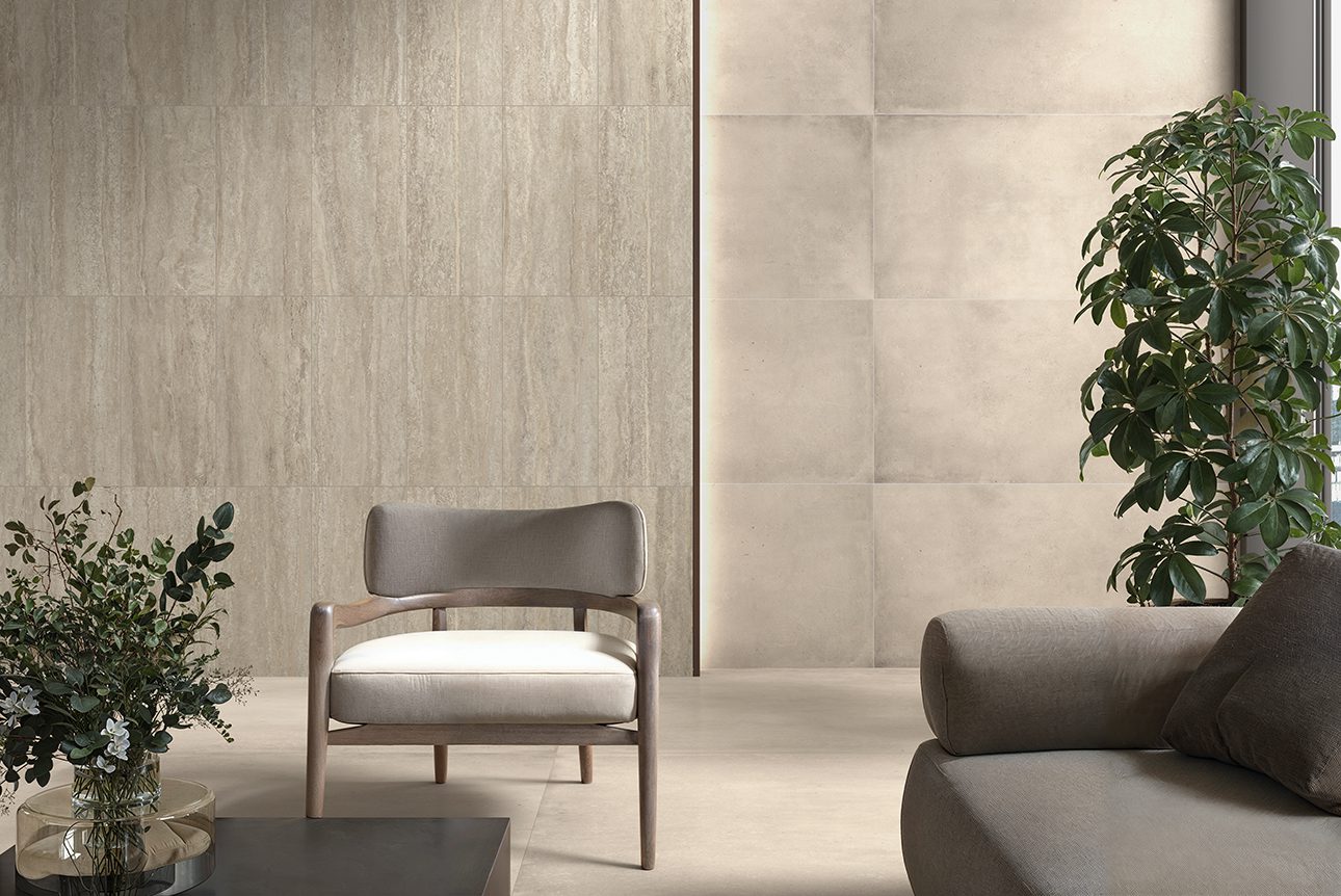 Dekorfliese aus Feinsteinzeug in Betonoptik Tau Detroit Linen Dc, 120x120 cm, 7,8 mm, Leinen, R10, rektifiziert – 2