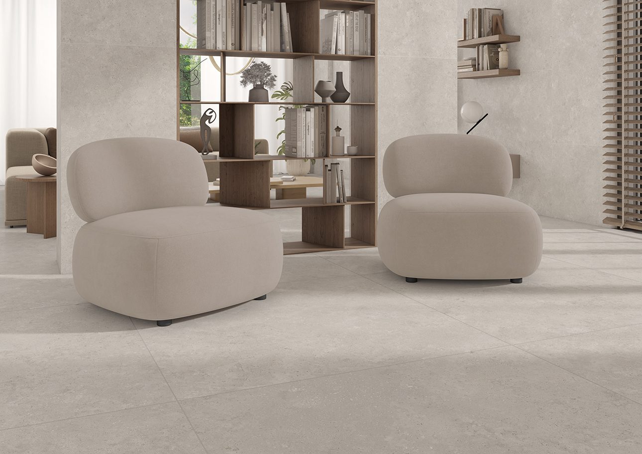 Bodenfliese aus Feinsteinzeug in Steinoptik mit strukturierter Oberfläche Tau Campaspero TXT White, 120x120 cm, 9 mm, Weiß, R10, rektifiziert – 2