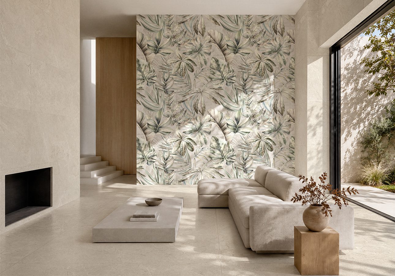 Rutschhemmende Bodenfliese aus Feinsteinzeug in Steinoptik Tau Campaspero Softgrip Linen, 100x100 cm, Leinenbeige, rektifiziert – 2