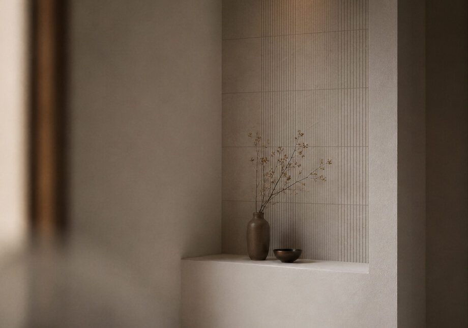 031.872.0313.16743-2 Keramik-Wandfliese in Steinoptik mit Relief Tau Lithos Wall Relief Linen, 30x90 cm, 8,7 mm, Leinenbeige, rektifiziert – 2