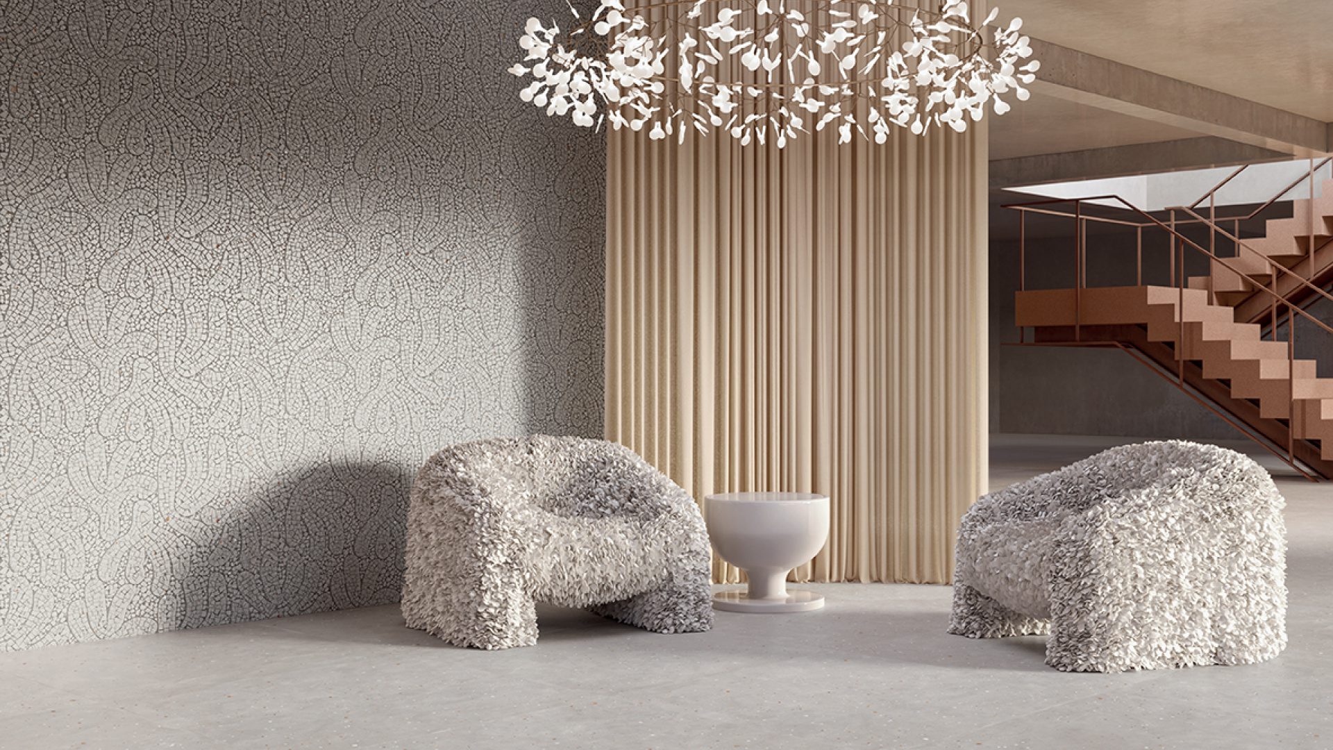 Feinsteinzeug Grossformatplatte in Terrazzo-Optik ABK Moooi Egg Scape Ivory, 120x280 cm, 6 mm, natur matt – 2
