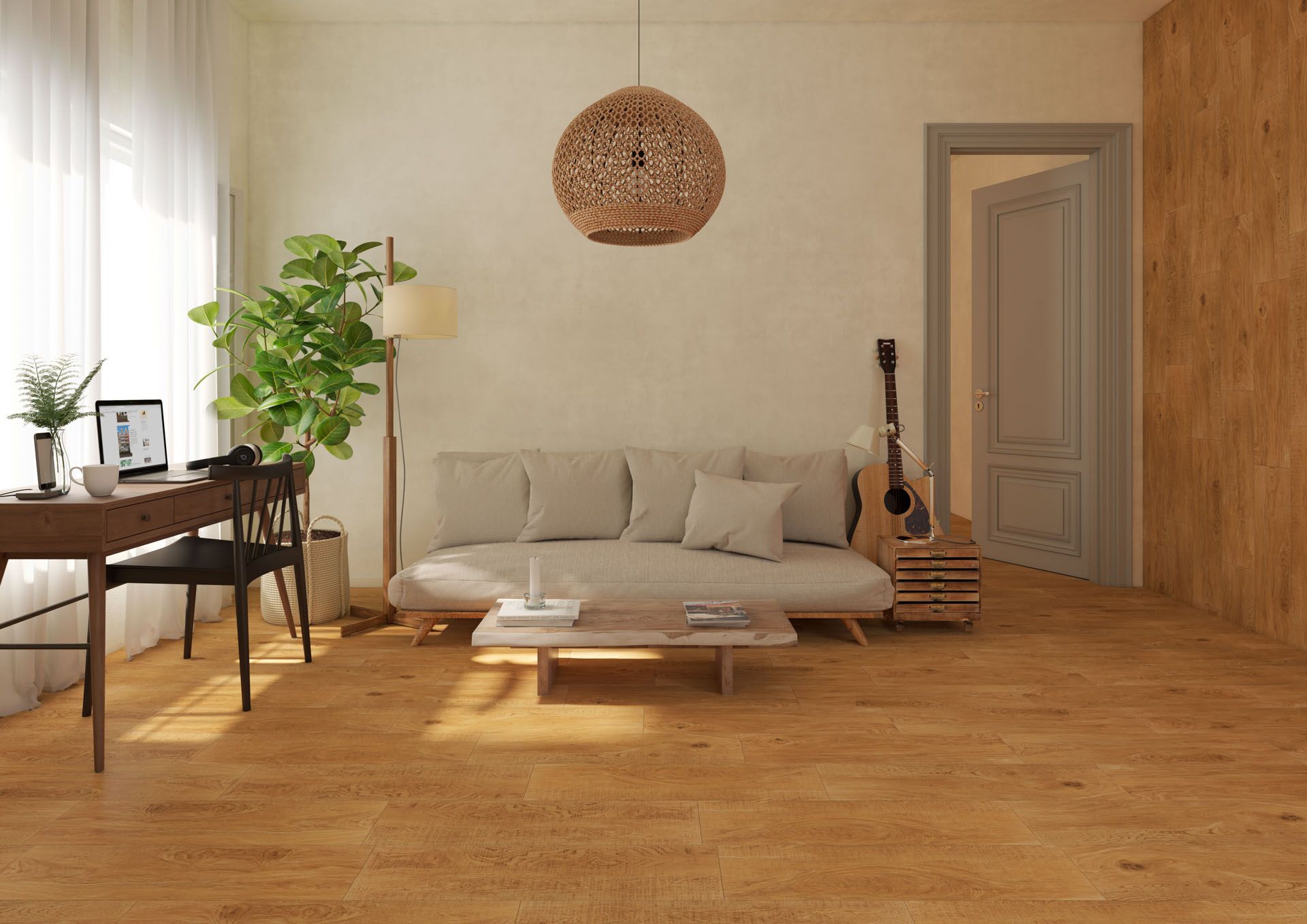 Matte Bodenfliese aus Feinsteinzeug in Holzoptik Tau Ragusa Camel, 20x75 cm, Camel – 2
