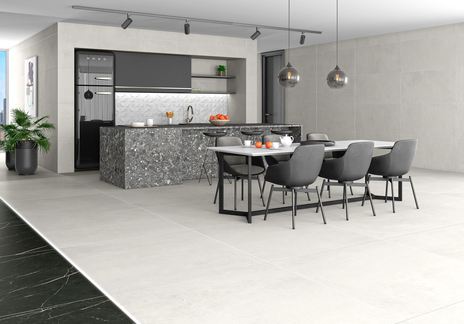 Matte Großformatplatte aus Feinsteinzeug in Betonoptik Tau Lema White, 120x280 cm, 6 mm, Weiß, rektifiziert – 3