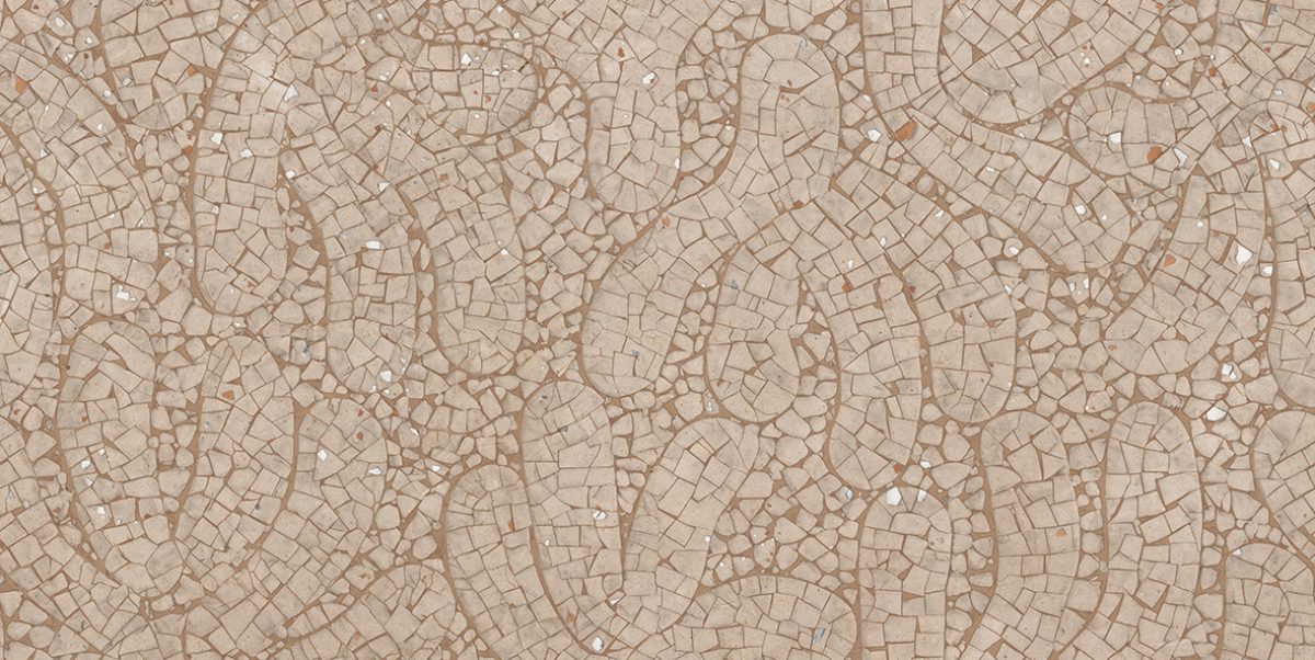 Gemusterte Feinsteinzeug Dekorfliese ABK Moooi Egg Scape Cloistered Dove Powder, 60x120 cm, 8,5 mm, mit glänzendem Dekor