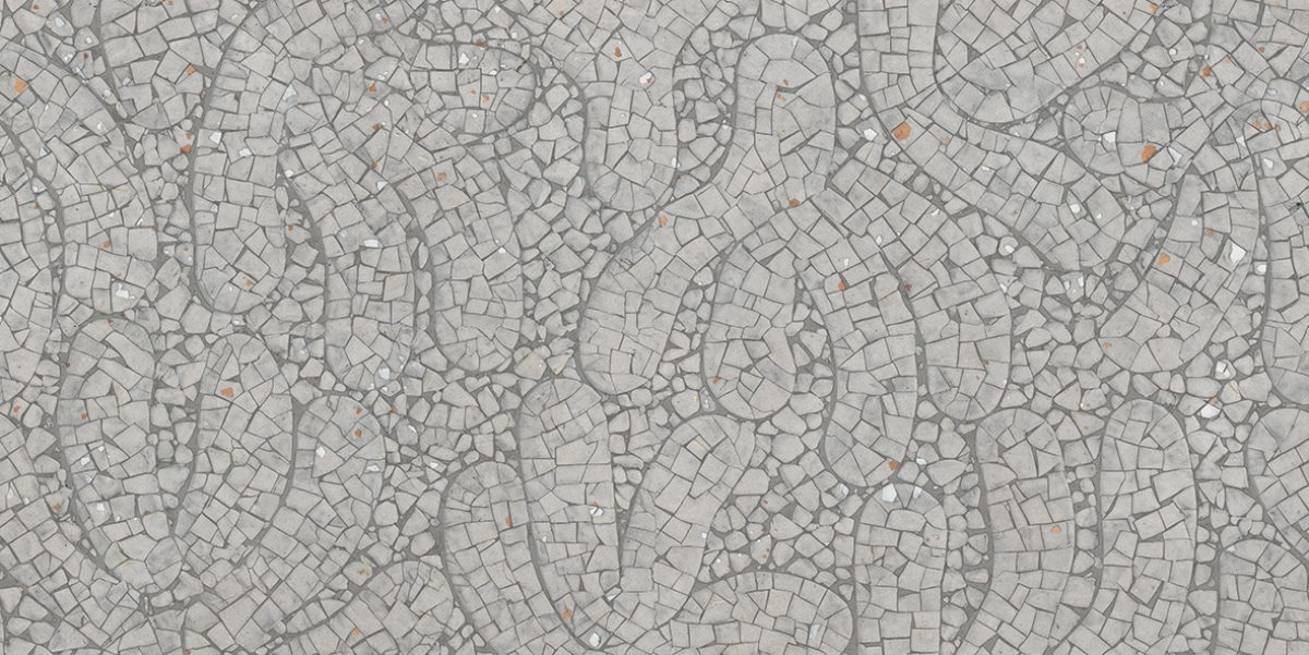 Gemusterte Feinsteinzeug Dekorfliese ABK Moooi Egg Scape Cloistered Dove Concrete, 60x120 cm, 8,5 mm, mit glänzendem Dekor