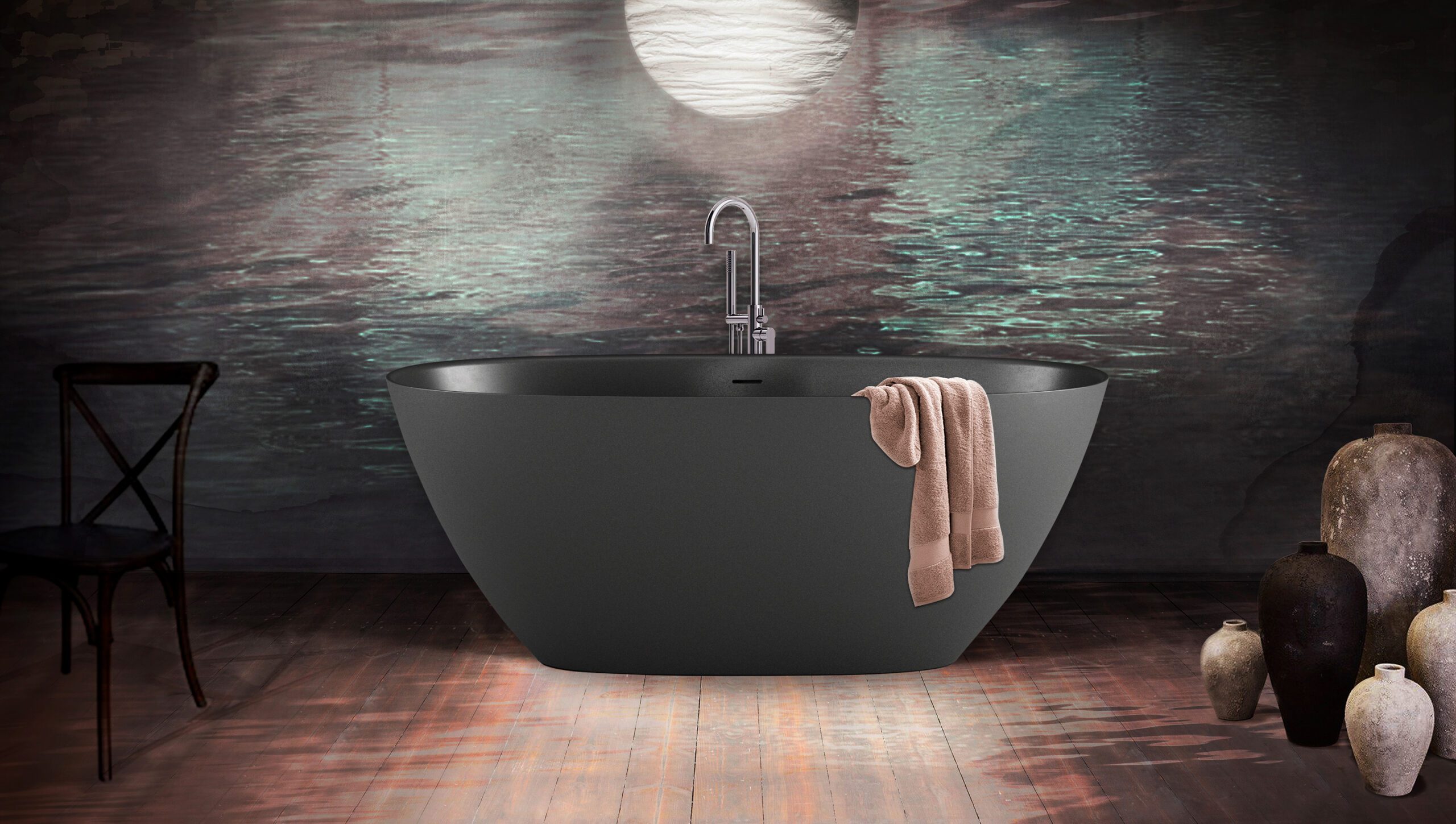 PAA PERLA 160 schwarze freistehende Badewanne Graphite, matt 160x75 cm – 2