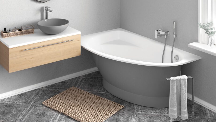 Nurgavann PAA TRE 170 D 170×100 cm, parempoolne, läikiv kivimass 2 Eckbadewanne PAA TRE 170 D 170x100 cm, rechts, Mineralguss – 2