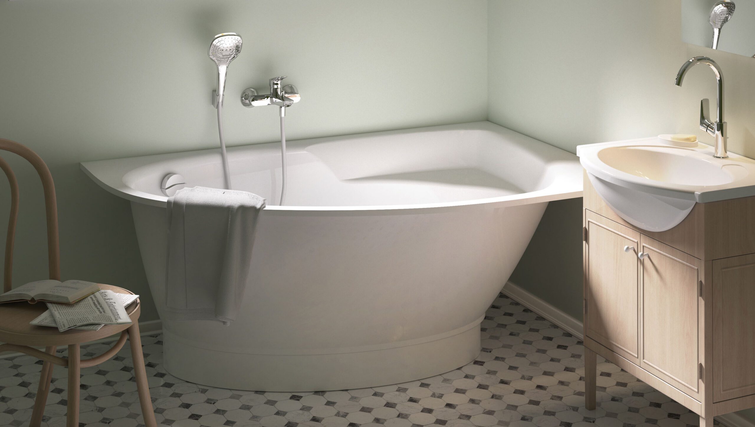 Eckbadewanne PAA TRE 150 A 150x100 cm, links, Mineralguss – 2