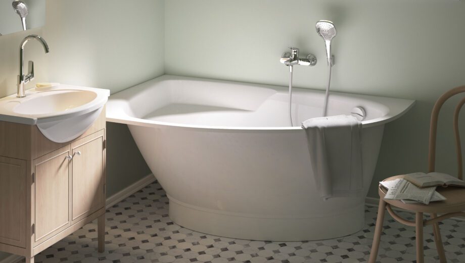 Nurgavann PAA TRE 150 D 150×100 cm, parempoolne, läikiv kivimass 2 Eckbadewanne PAA TRE 150 D 150x100 cm, rechts, Mineralguss – 2
