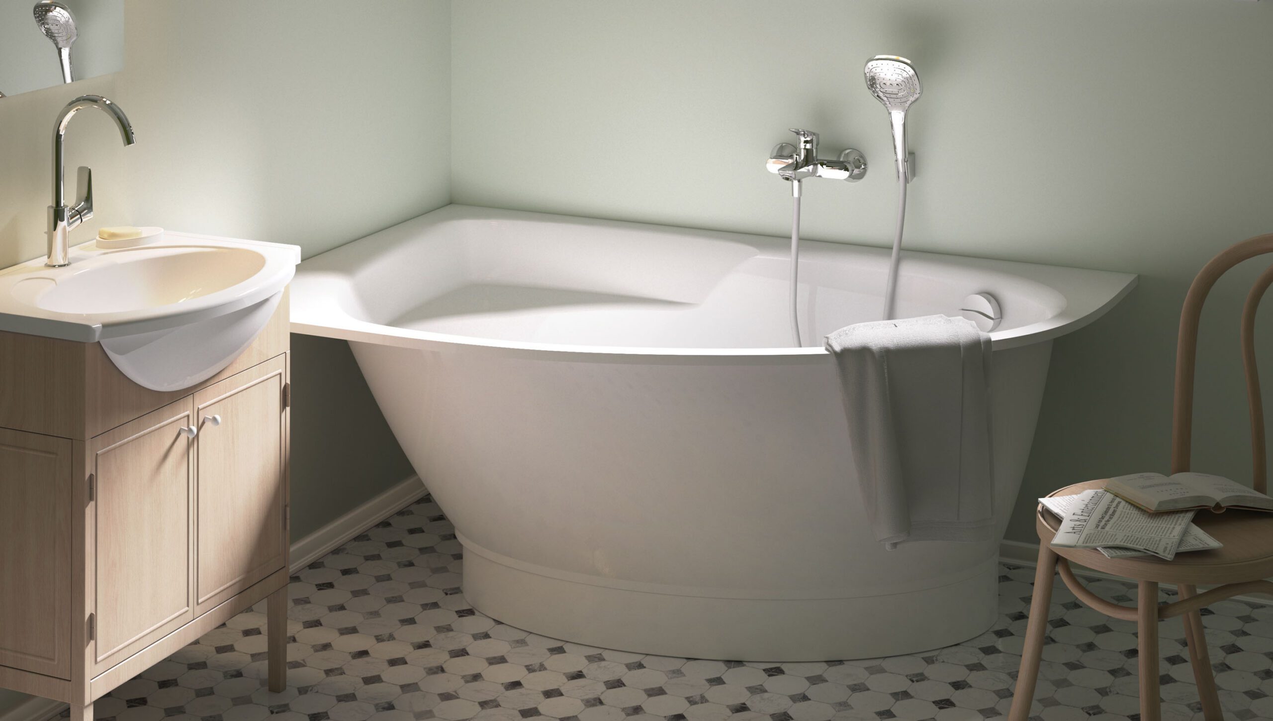 Eckbadewanne PAA TRE 150 D 150x100 cm, rechts, Mineralguss – 2
