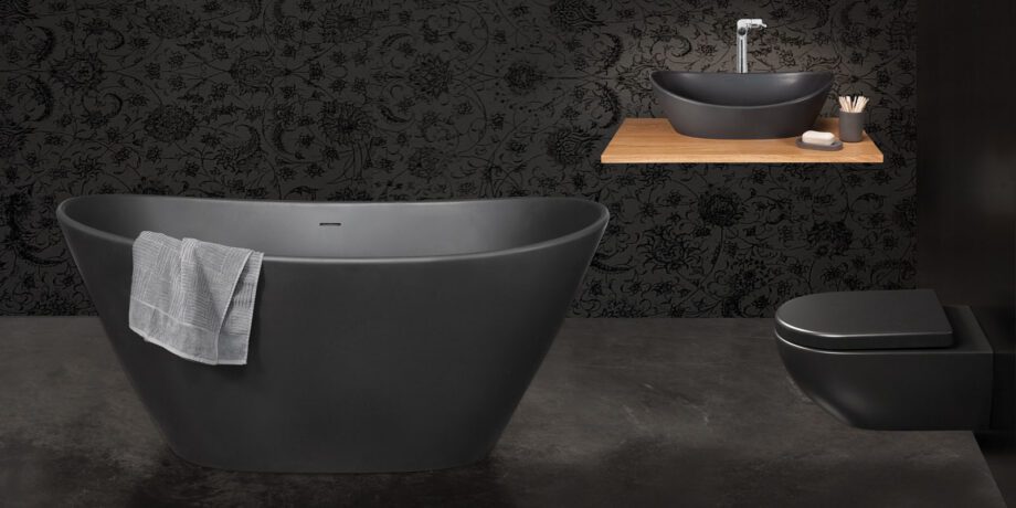 Must eraldiseisev kivivann PAA AMORE 160×85 cm, Graphite, matt 4 Freistehende Badewanne PAA AMORE 160x85 cm, Graphite schwarz – 4