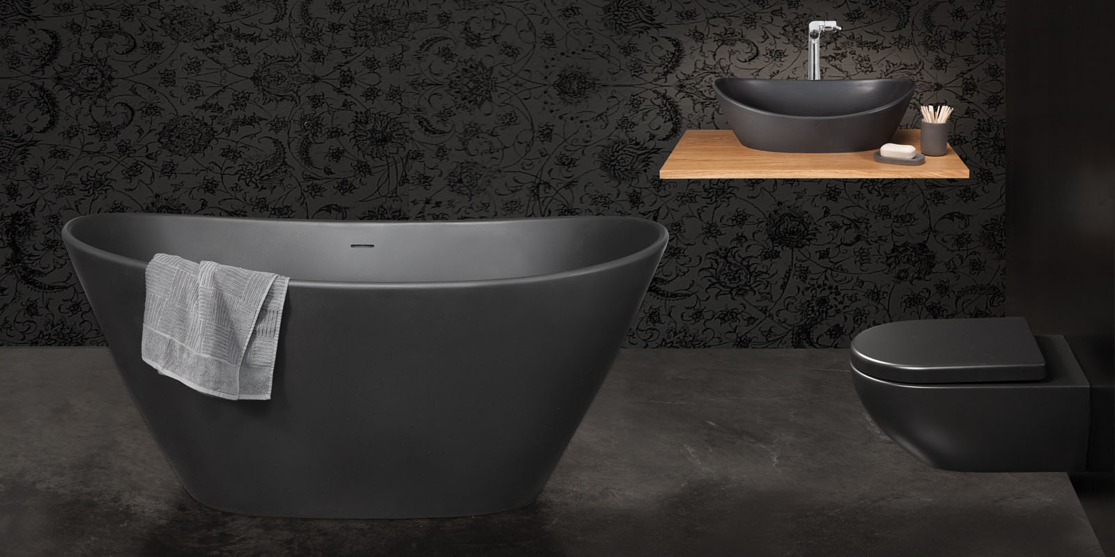 Freistehende Badewanne PAA AMORE 160x85 cm, Graphite schwarz – 4
