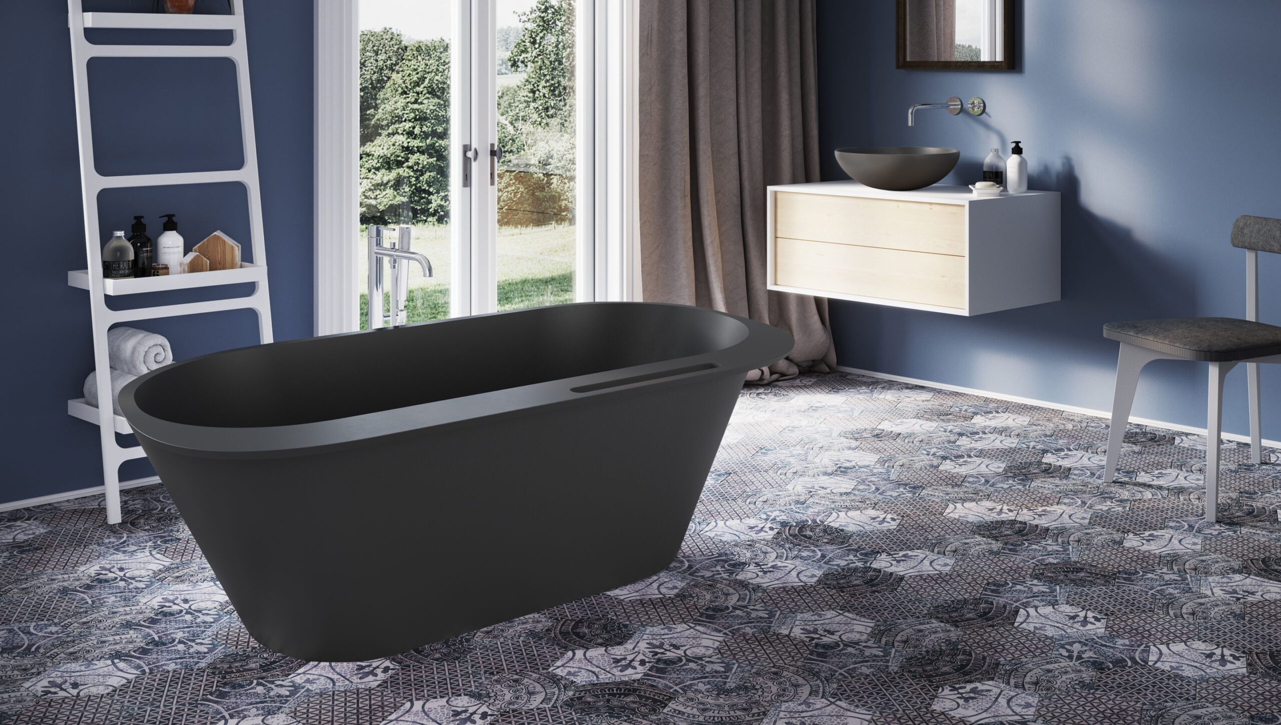 PAA DECO RIM schwarze freistehende Badewanne Graphite, matt 166x81 cm – 2