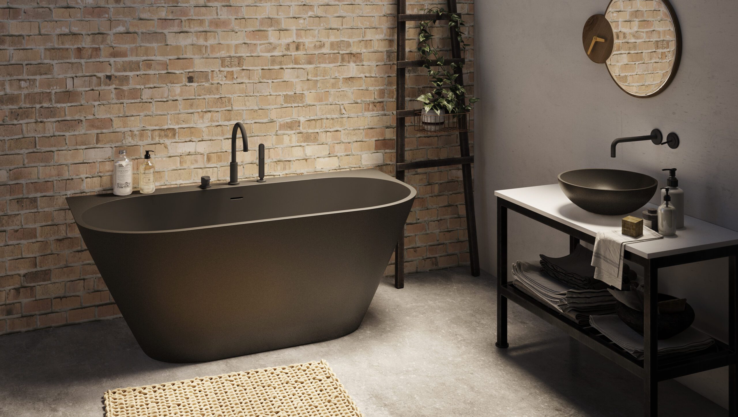PAA DECO WALL Schwarze Vorwand-Badewanne Graphite, matt 166x81 cm – 2
