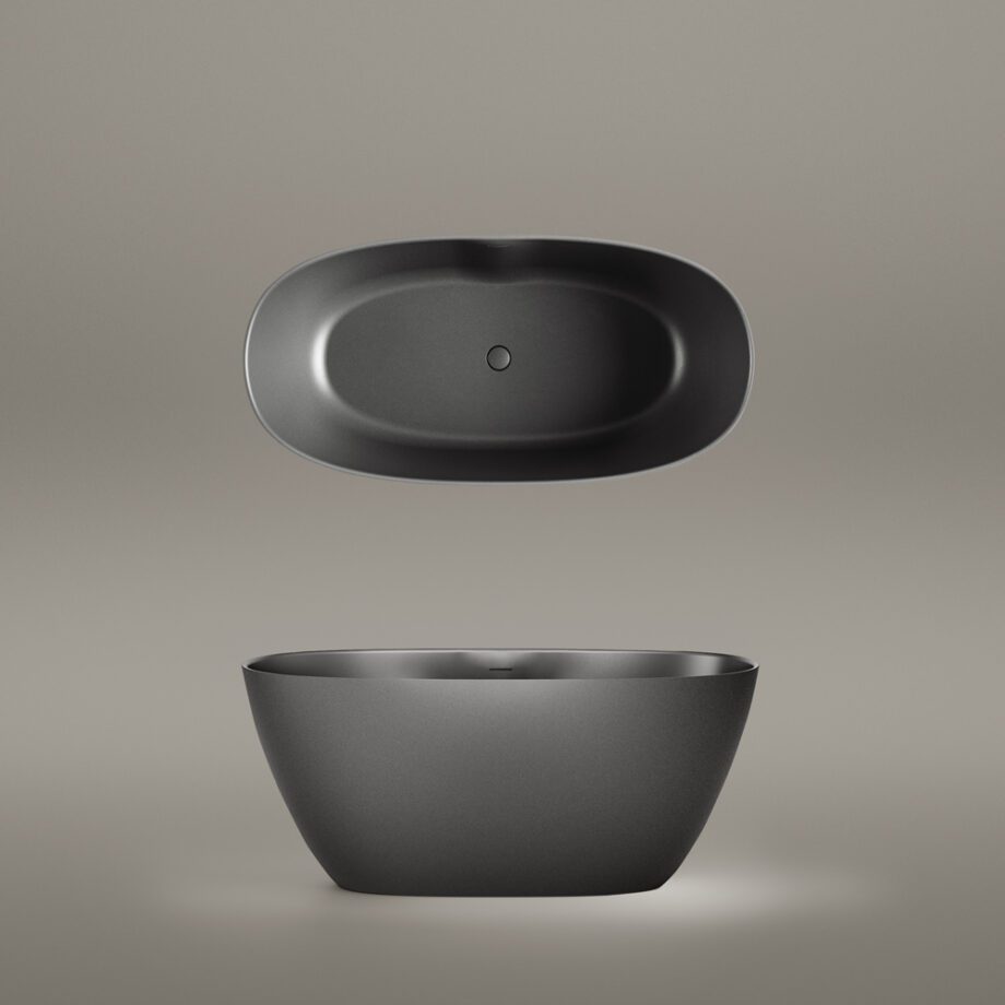 Must eraldiseisev kivivann PAA PERLA 145 145×71 cm, Graphite, matt 4 PAA PERLA 145 schwarze freistehende Badewanne Graphite, matt 145x71 cm – 4