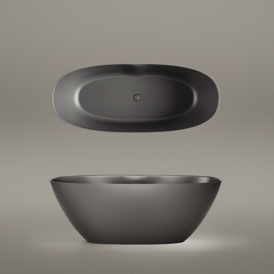 Must eraldiseisev kivivann PAA PERLA 175 175×76 cm, Graphite, matt 3 PAA PERLA 175 schwarze freistehende Badewanne Graphite, matt 175x76 cm – 3