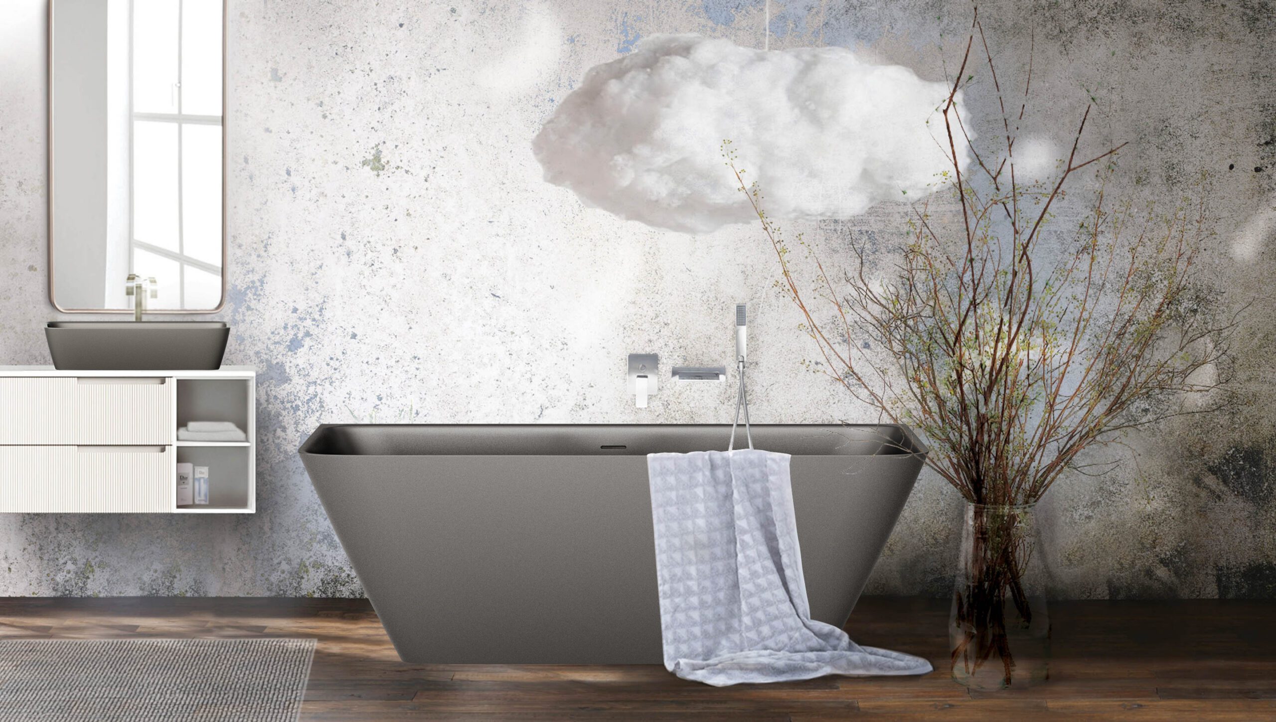 PAA QUADRO WALL Schwarze Vorwand-Badewanne Graphite, matt 160,5x76 cm – 2