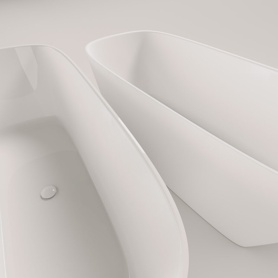 Eraldiseisev kivivann PAA DUNA 150×65 cm, läikiv kivimass 7 PAA DUNA freistehende Badewanne aus Mineralguss 150x65 cm, glänzend – 7