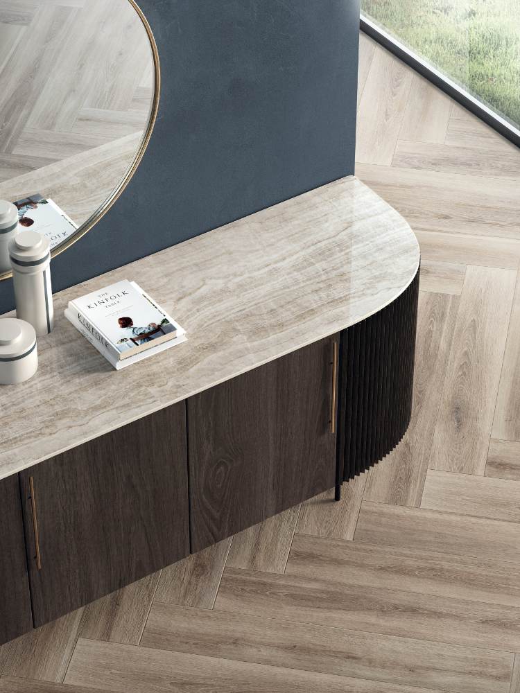 Feinsteinzeug Terrassenplatte in Holzoptik ABK Eco Chic Avana, 30x180 cm, 20 mm, für aussen, rutschhemmend R11