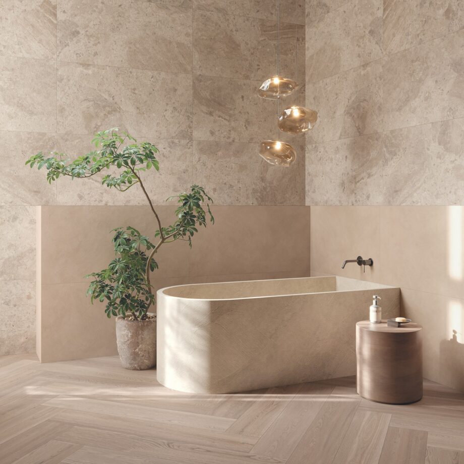 Kivimustriga terrassiplaat ABK Era Blooming Taupe, 80×80 cm, 20 mm, välitingimustesse, libisemiskindel R11 Feinsteinzeug Fliese in Steinoptik ABK Era Blooming Taupe, 60x120 cm, 8,5 mm, natur matt – 2