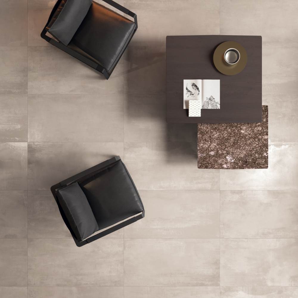 Bodenfliese in Metalloptik ABK Interno 9 Dune, 60x120 cm, 8,5 mm, natur matt, rutschhemmend R10