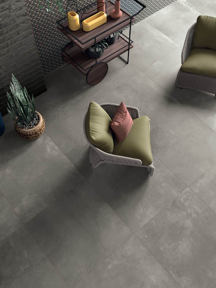 Feinsteinzeug Fliese in Betonoptik ABK LAB325 Base Taupe, 120x120 cm, 8,5 mm, natur matt, rutschhemmend R10