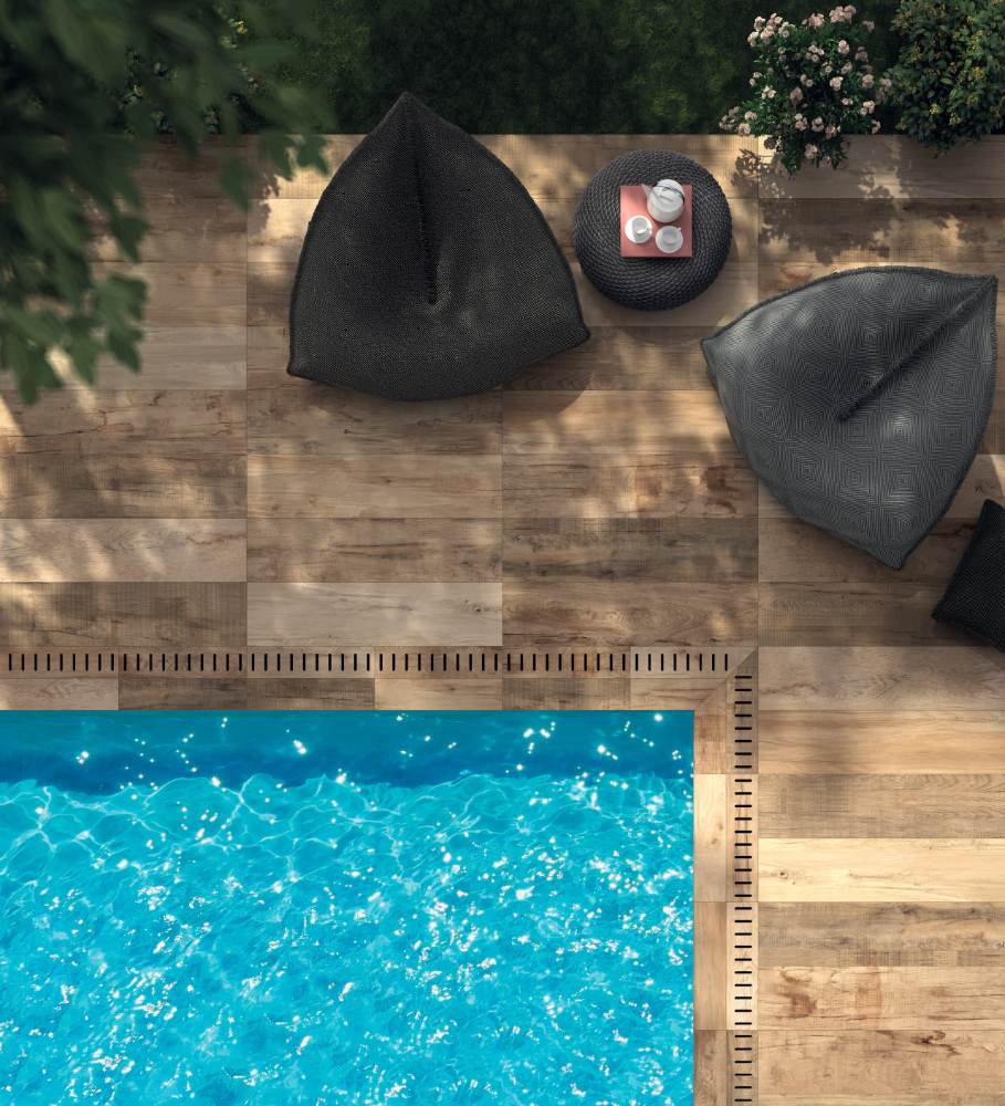 Feinsteinzeug Terrassenplatte in Holzoptik ABK Dolphin Clay, 30x120 cm, 20 mm, für aussen, rutschhemmend R11