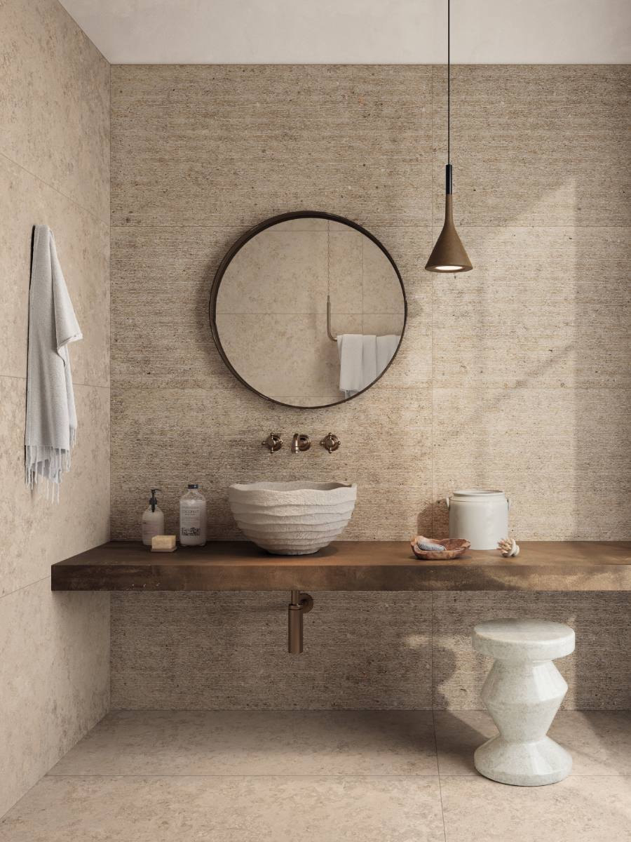 Dekorfliese in Steinoptik ABK Poetry Stone Carving Ecru, 60x120 cm, 8,5 mm, matt