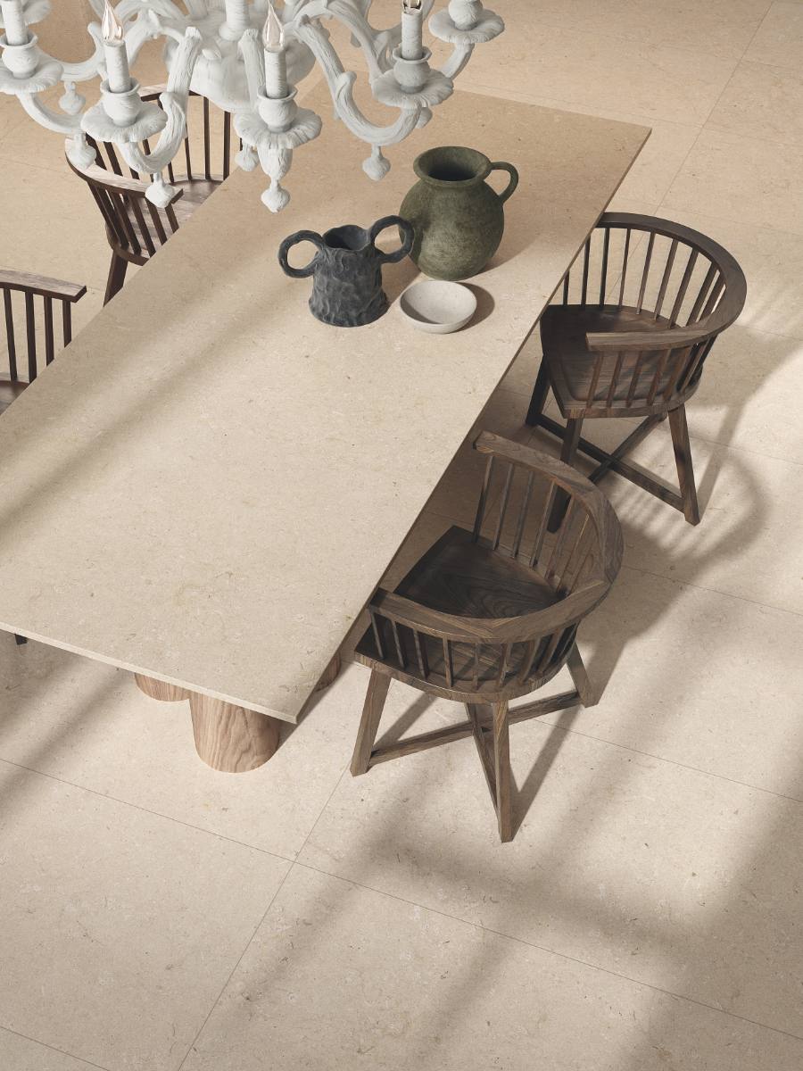 Feinsteinzeug Terrassenplatte in Steinoptik ABK Poetry Stone Trani Beige, 60x90 cm, 20 mm, für aussen, rutschhemmend R11