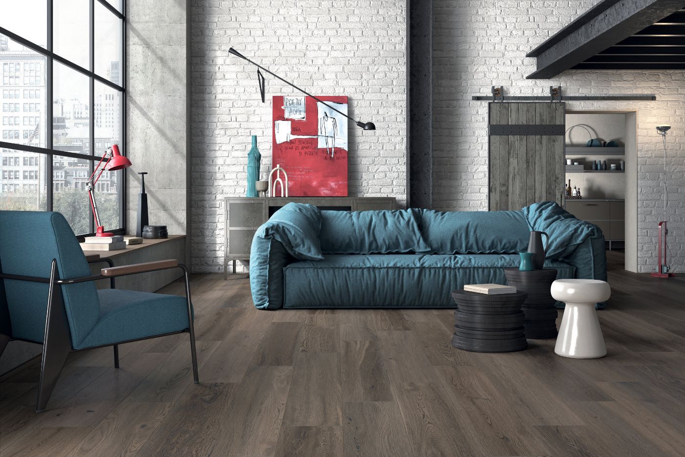 Feinsteinzeug Fliese in Holzoptik ABK Poetry Wood Mud, 20x120 cm, 8,5 mm, matt