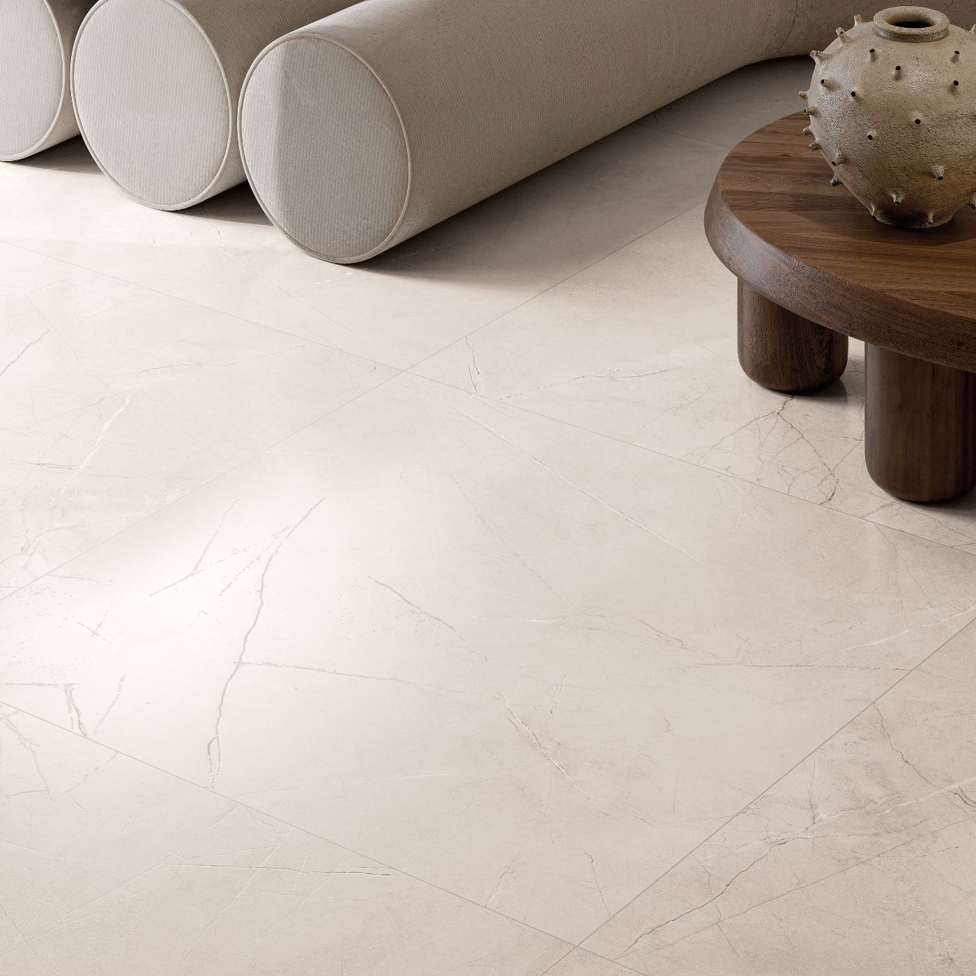 Feinsteinzeug in Marmoroptik ABK Sensi 900 Pulpis Ivory, 120x120 cm, 8,5 mm, natur matt, rutschhemmend R10