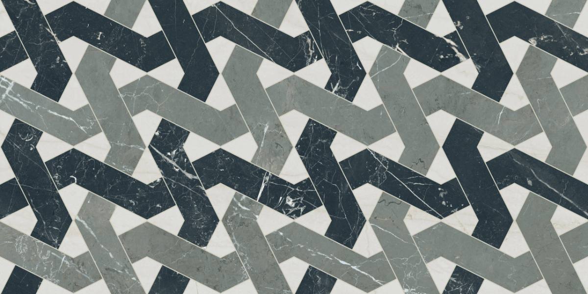 Mosaikfliese in Marmoroptik ABK Sensi Fantasy Zigzag, 60x120 cm, 8,5 mm, poliert 3D-strukturiert (Lux 3D)