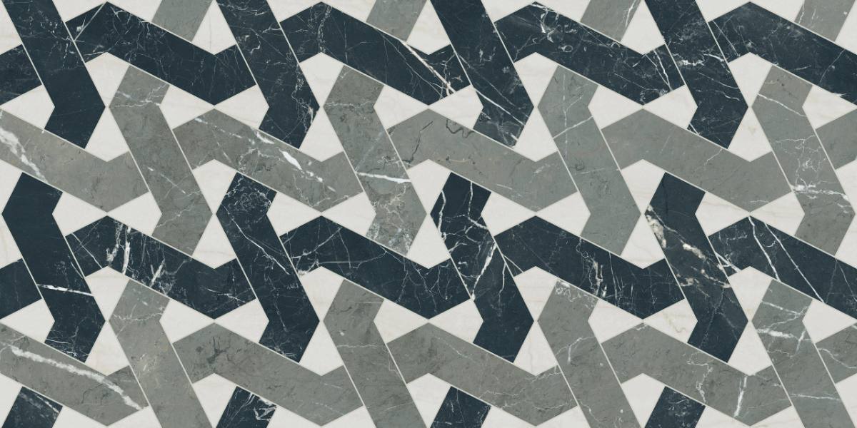 Mosaikfliese in Marmoroptik ABK Sensi Fantasy Zigzag, 60x120 cm, 8,5 mm, poliert 3D-strukturiert (Lux 3D)