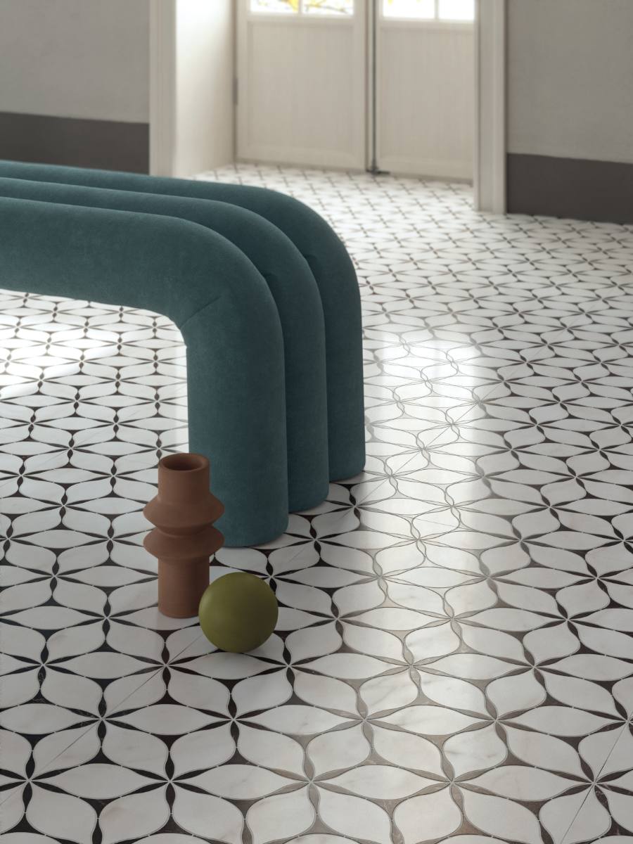 Mosaikfliese in Marmoroptik ABK Sensi Fantasy Flower, 60x120 cm, 8,5 mm, poliert 3D-strukturiert (Lux 3D)