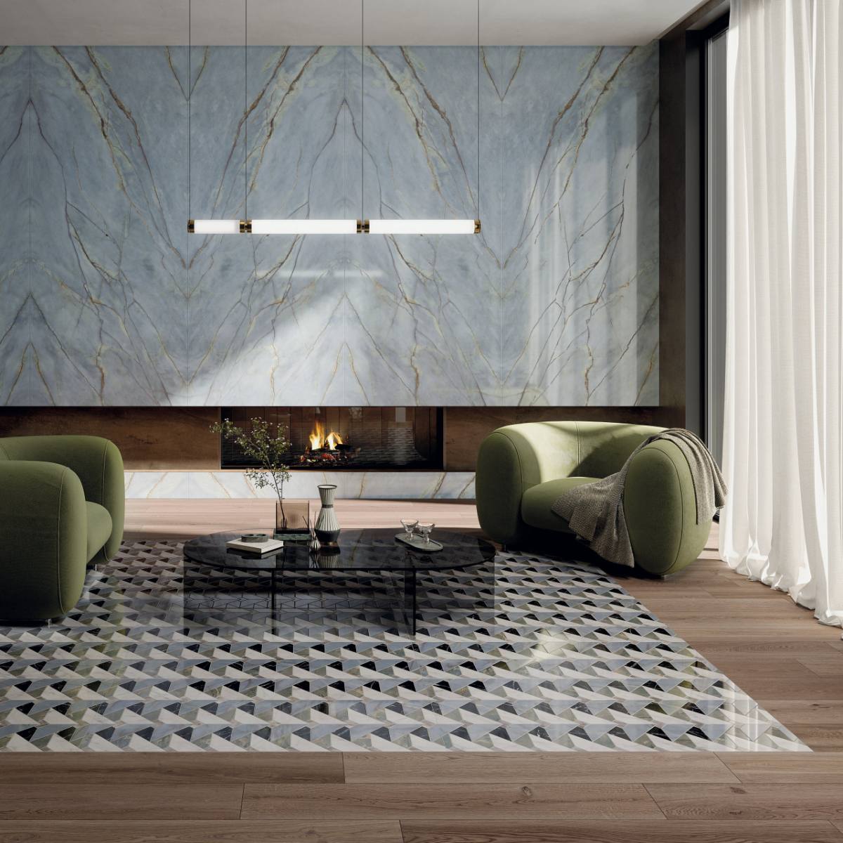 Mosaikfliese in Marmoroptik ABK Sensi Fantasy Tips, 60x120 cm, 8,5 mm, poliert 3D-strukturiert (Lux 3D)
