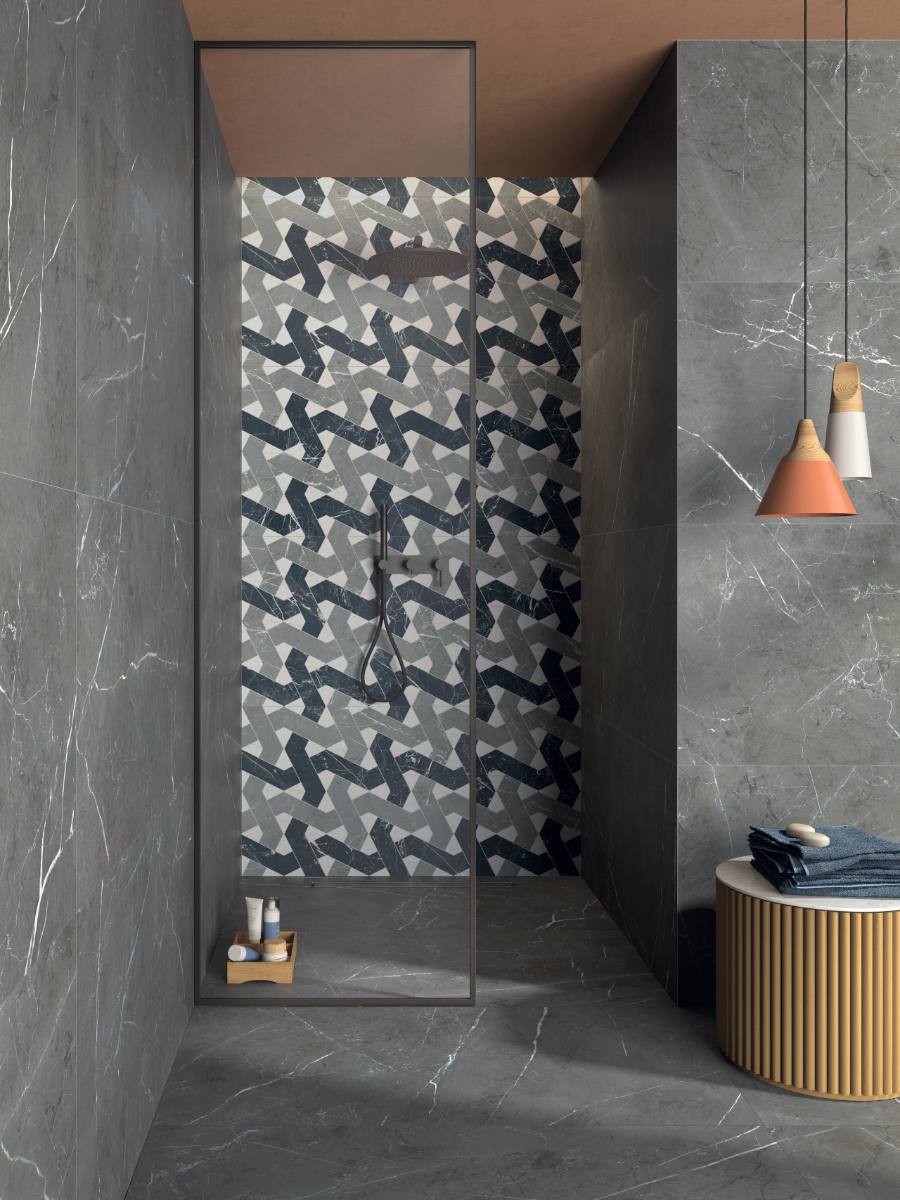 Mosaikfliese in Marmoroptik ABK Sensi Fantasy Zigzag, 60x120 cm, 8,5 mm, poliert 3D-strukturiert (Lux 3D)