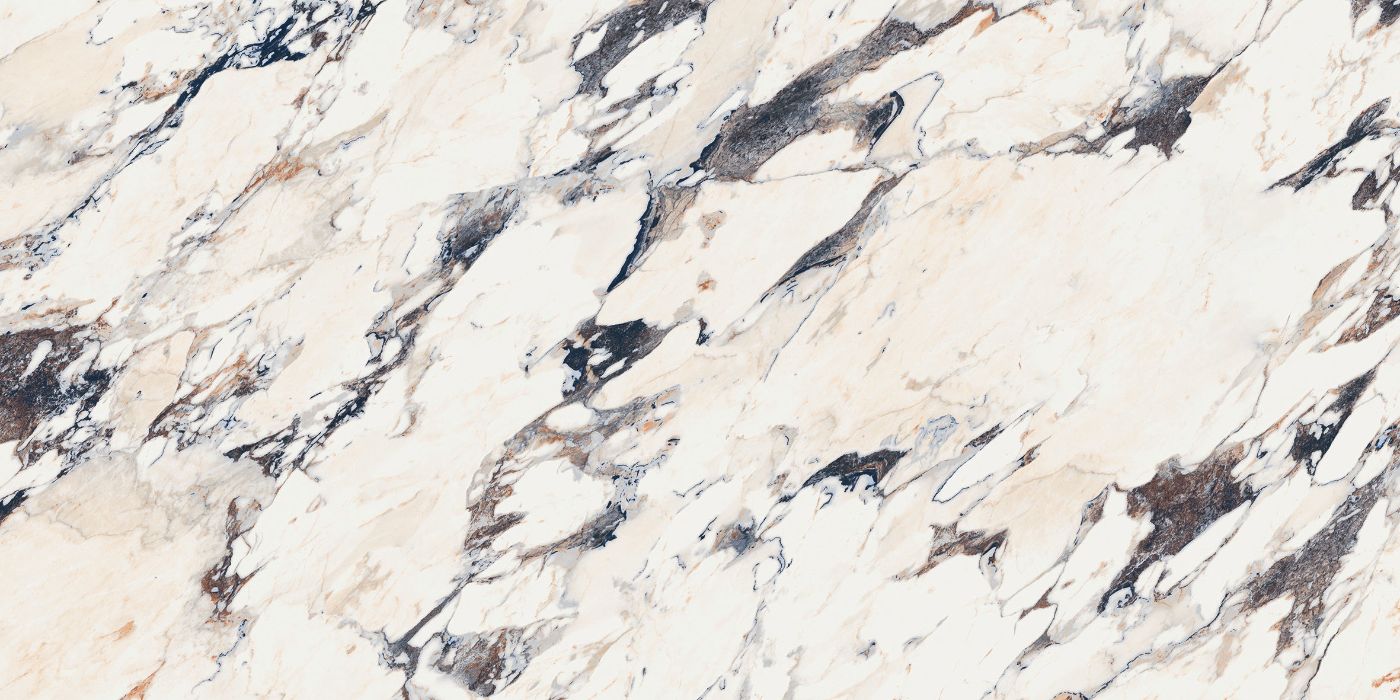 Feinsteinzeug in Marmoroptik ABK Sensi Up Breccia Melange, 60x120 cm, 8,5 mm, poliert (lux)