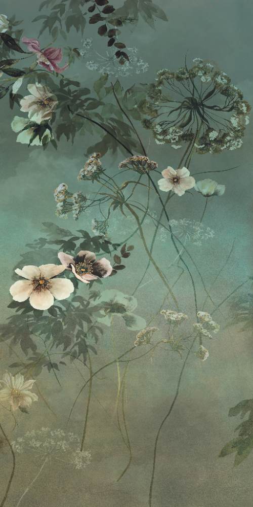 Gemusterte Dekor-Grossformatplatte ABK Wide&Style Country Flowers Green B, 160x320 cm, 6 mm, matt