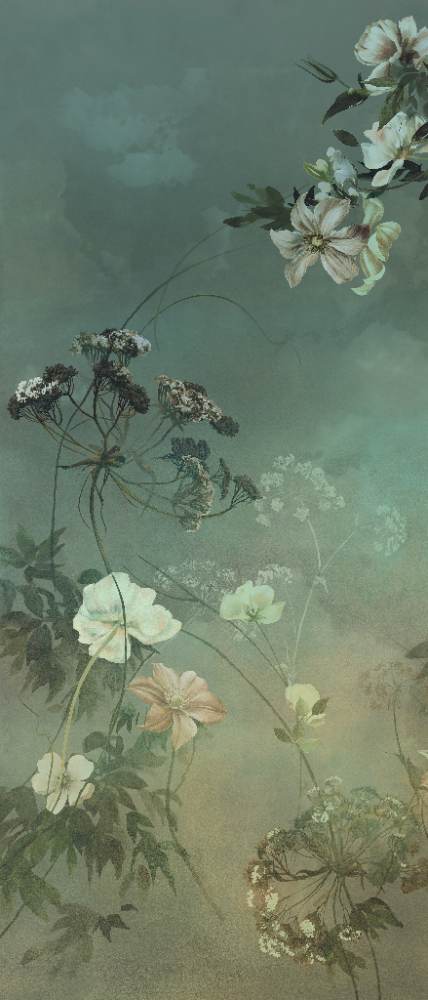 Gemusterte Dekor-Grossformatplatte ABK Wide&Style Country Flowers Green A, 120x280 cm, 6 mm, matt