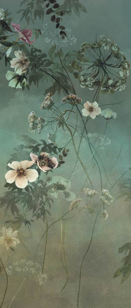 Gemusterte Dekor-Grossformatplatte ABK Wide&Style Country Flowers Green B, 120x280 cm, 6 mm, matt